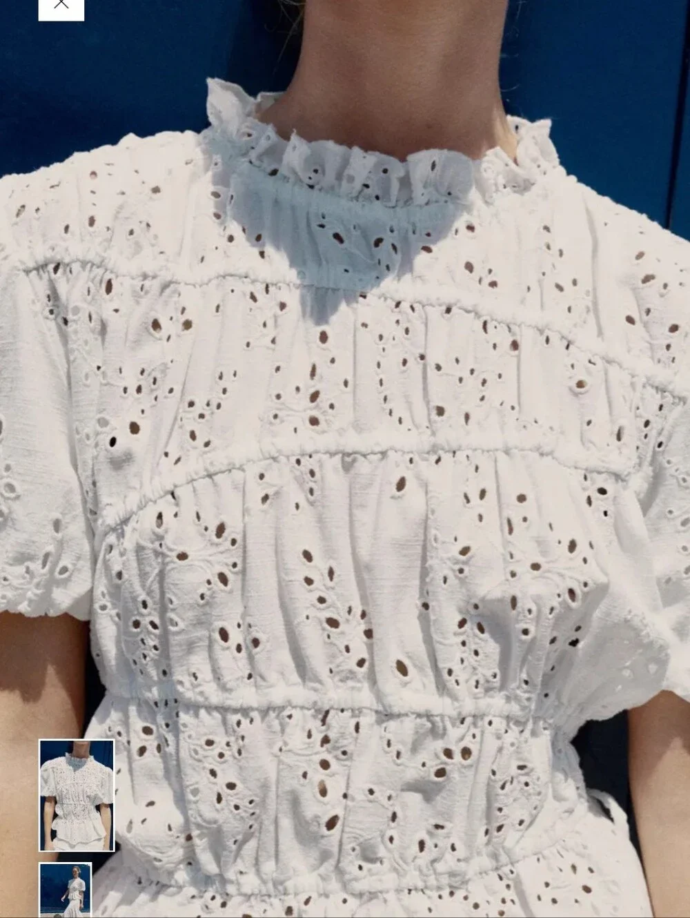 Zara White Eyelet Ruffled Peplum Blouse
